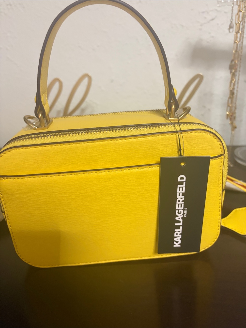 Karl Lagerfeld Yellow Studded Mini Top-Handle Bag - Picture 2 of 8